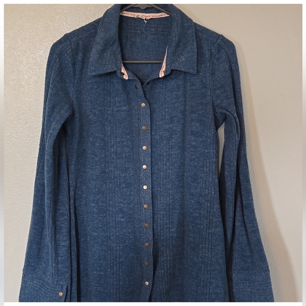 Pilcro Brushed Buttondown Petrol Cardigan Sweater, Size Large - Picture 4 of 8